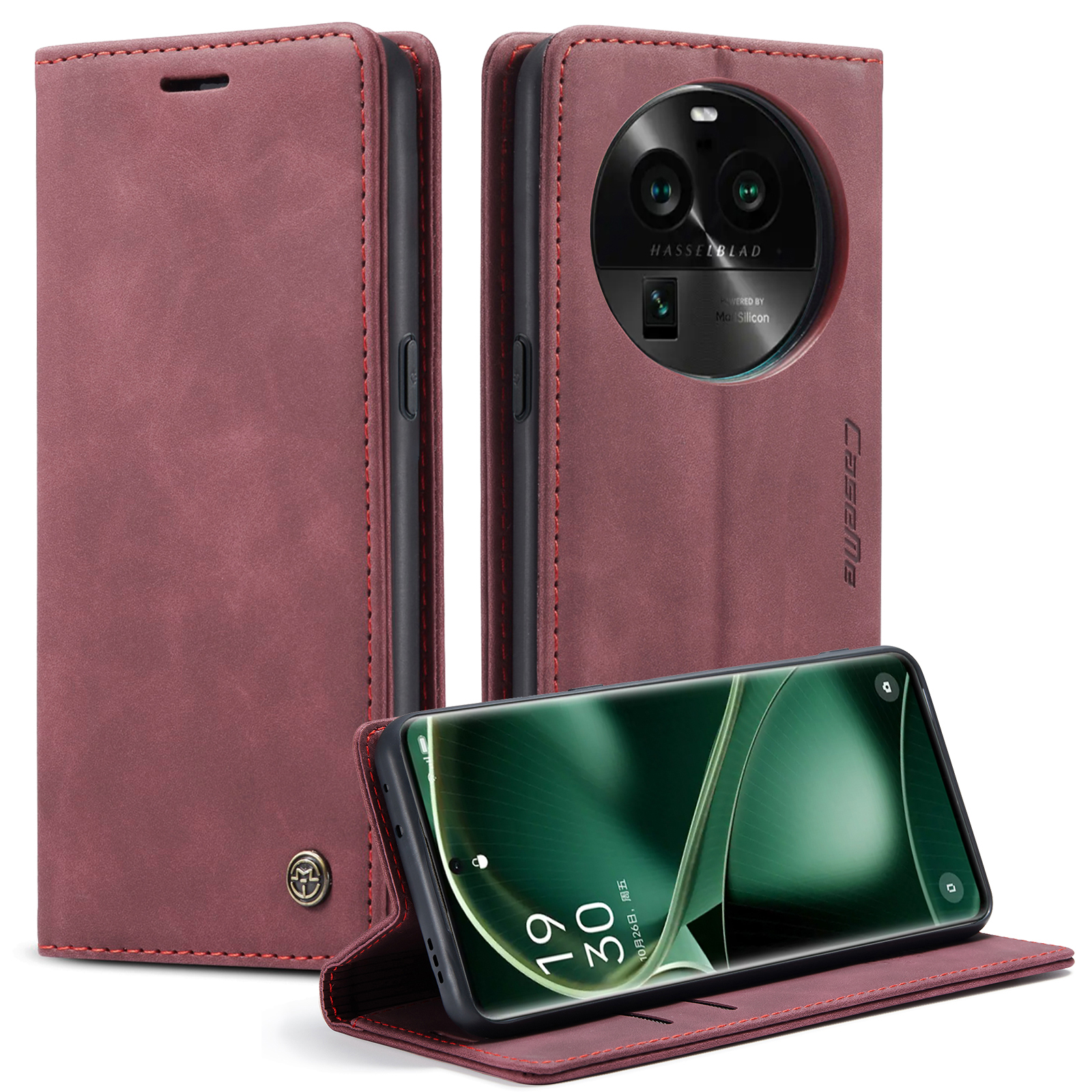 

Caseme 013 -serie Für Oppo Finden Sie X6 PU Leder Phone Hülle Wallet Stand Schutzdeckel - Weinrot, Oppo Find X6