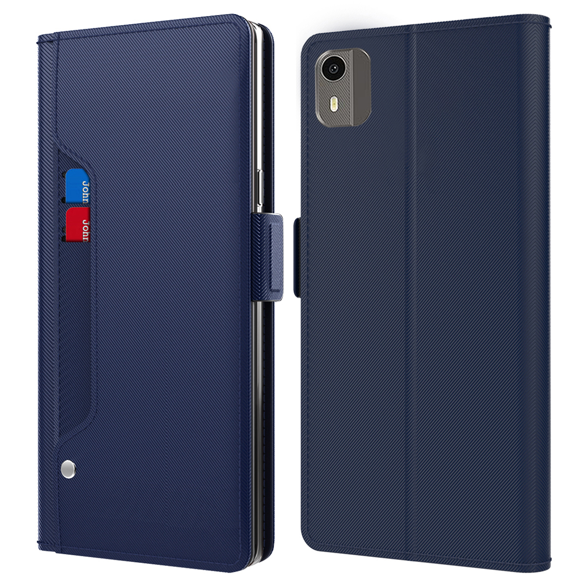 

Für Nokia C12 Pro Drop Resistant Leder Flip Cover Mit Spiegelkartenhalter Stand Telefonhülle - Blau, Nokia C12 Pro