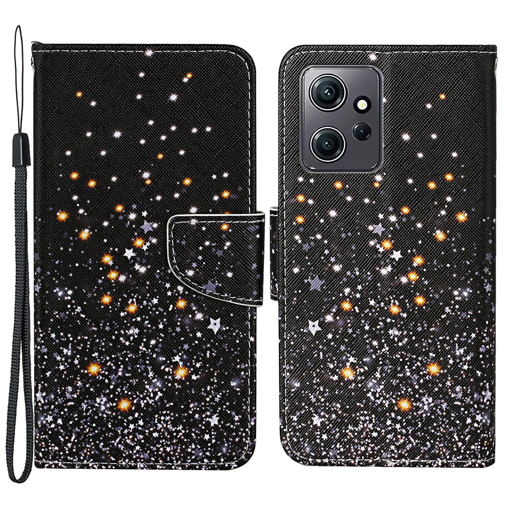 

Für Xiaomi Redmi Note 12 4G PU Leder Flip Deckabdeckungsmuster Drucken Schutzbrieftasche Mit Riemen - Schwarzer Stern, Xiaomi Redmi Note 12 4G