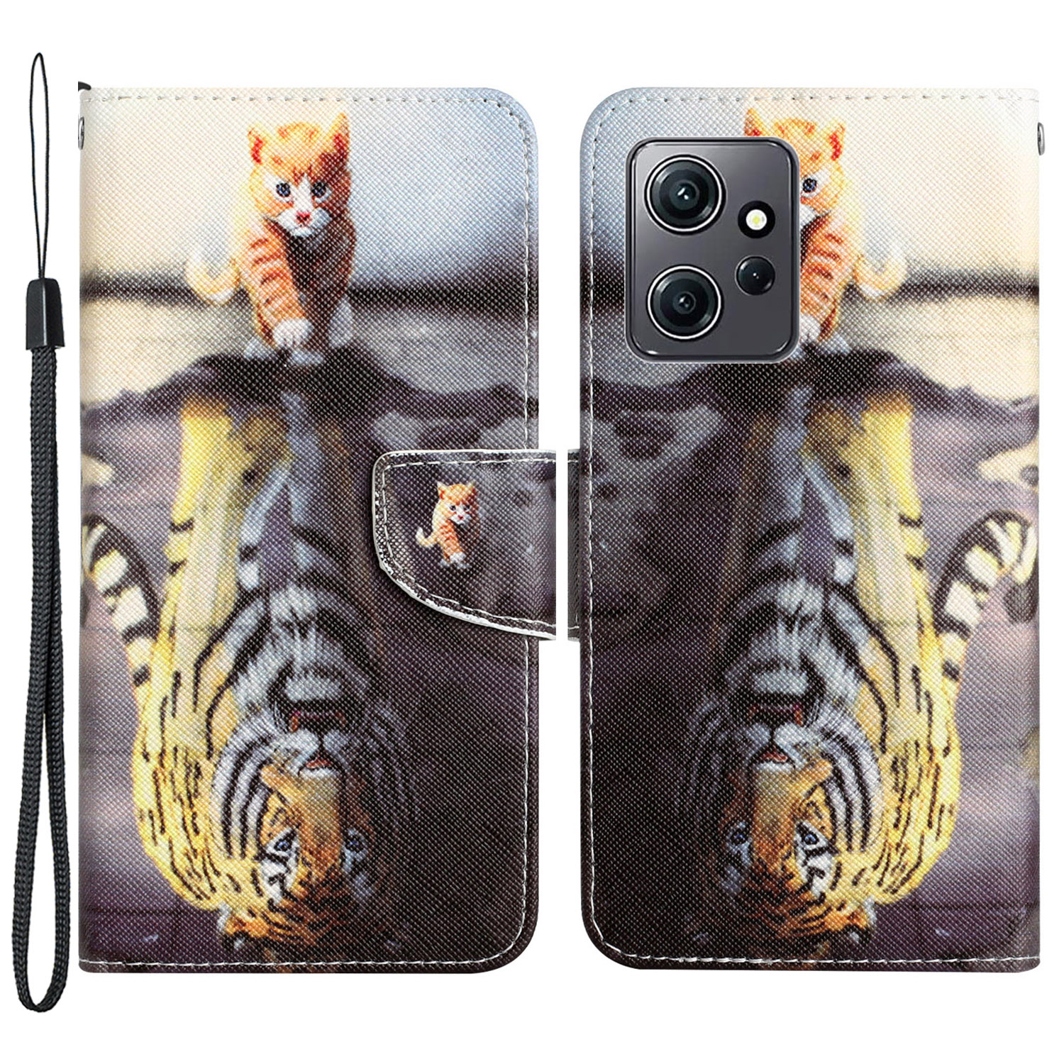 

Für Xiaomi Redmi Note 12 4G PU Leder Flip -gehäuse Muster Druck Schutzbrieftasche Mit Riemen - Tiger, Xiaomi Redmi Note 12 4G