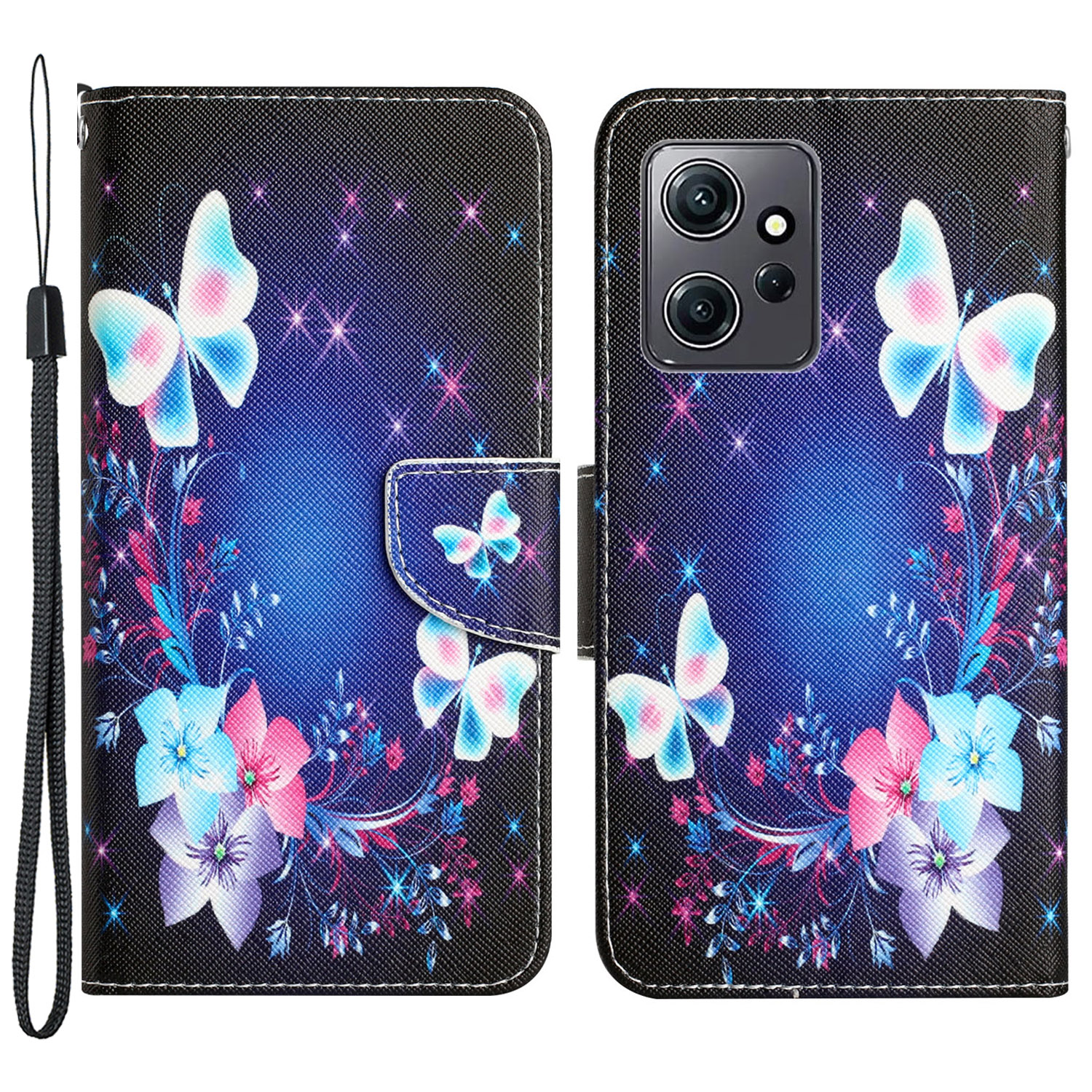 

Für Xiaomi Redmi Note 12 4G PU Leder Flip -gehäuse Muster Druck Schutzbrieftasche Mit Riemen - Schmetterling, Xiaomi Redmi Note 12 4G