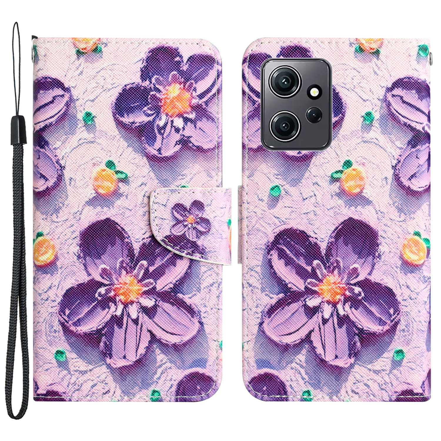 

Für Xiaomi Redmi Note 12 4G PU Leder Flip -gehäuse Muster Druck Schutzbrieftasche Mit Riemen - Lila Blume, Xiaomi Redmi Note 12 4G