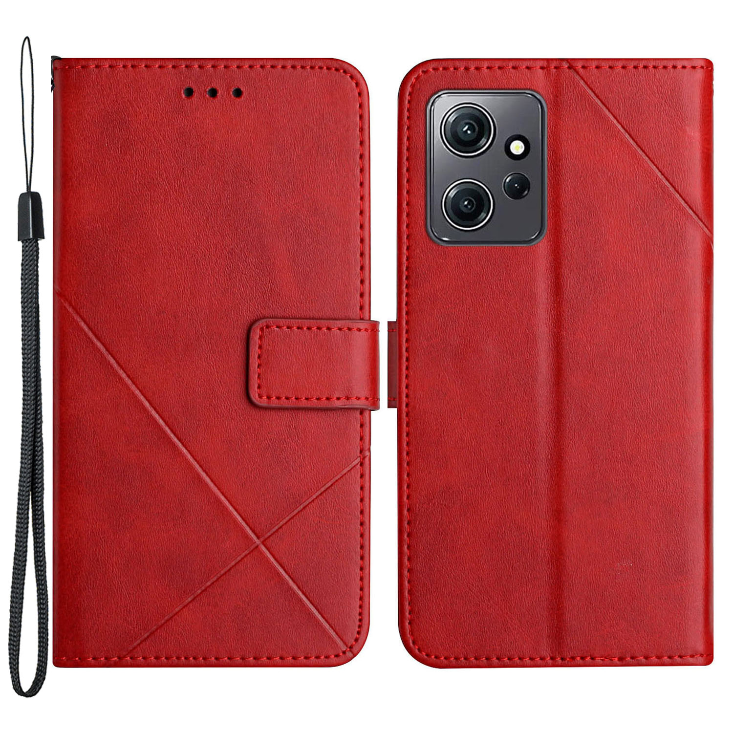 

Für Xiaomi Redmi Hinweis 12 4G Line Indrassierung Ihre Farbe Puleder Ausgebieten Kaste Wallet -telefonabdeckung Mit Riemen - Rot, Xiaomi Redmi Note 12 4G