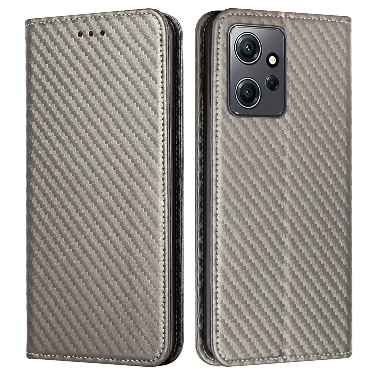 

Für Xiaomi Redmi Hinweis 12 4G Wallet Case Carbonfaser Textur PU Lederabdeckung Magnetische Schließung Telefonhülle - Silber, Xiaomi Redmi Note 12 4G