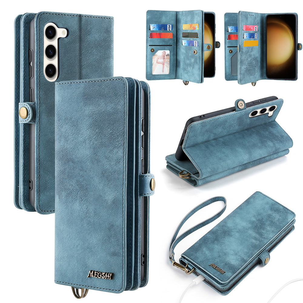 

MEGSHI 021 -serie Für Samsung Galaxy S23+ Magnetische Telefonhülle PU Leder -telefonständer Mit Abnehmbarem Brieftasche - Blau, Galaxy S23+