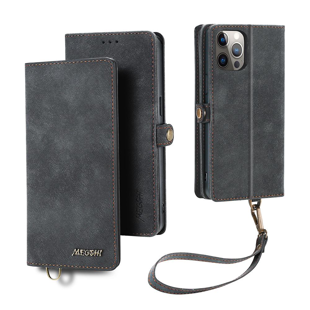 

MEGSHI 021 -serie Für Iphone 14 Pro Magnetabendbare Brieftasche PU Leder Schutzschale Faltständer Telefonhülle - Schwarz, iPhone 14 Pro