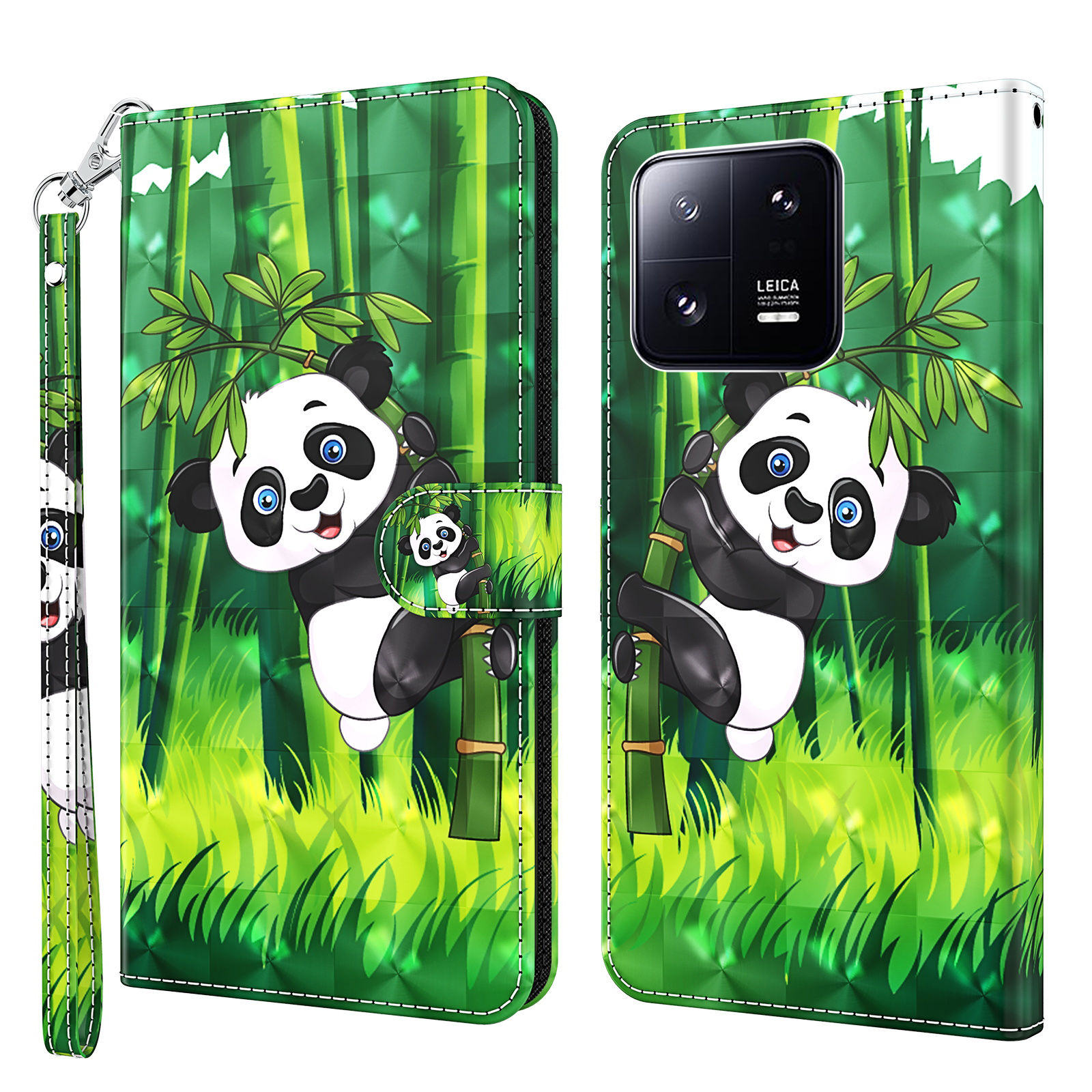 

Für Xiaomi 13 Pro 5G 3D -muster Druckleder -leder -telefonabdeckungsständer Brieftaschen -smartphone -hülle Mit Riemen - Panda Klettern, Xiaomi 13 Pro 5G