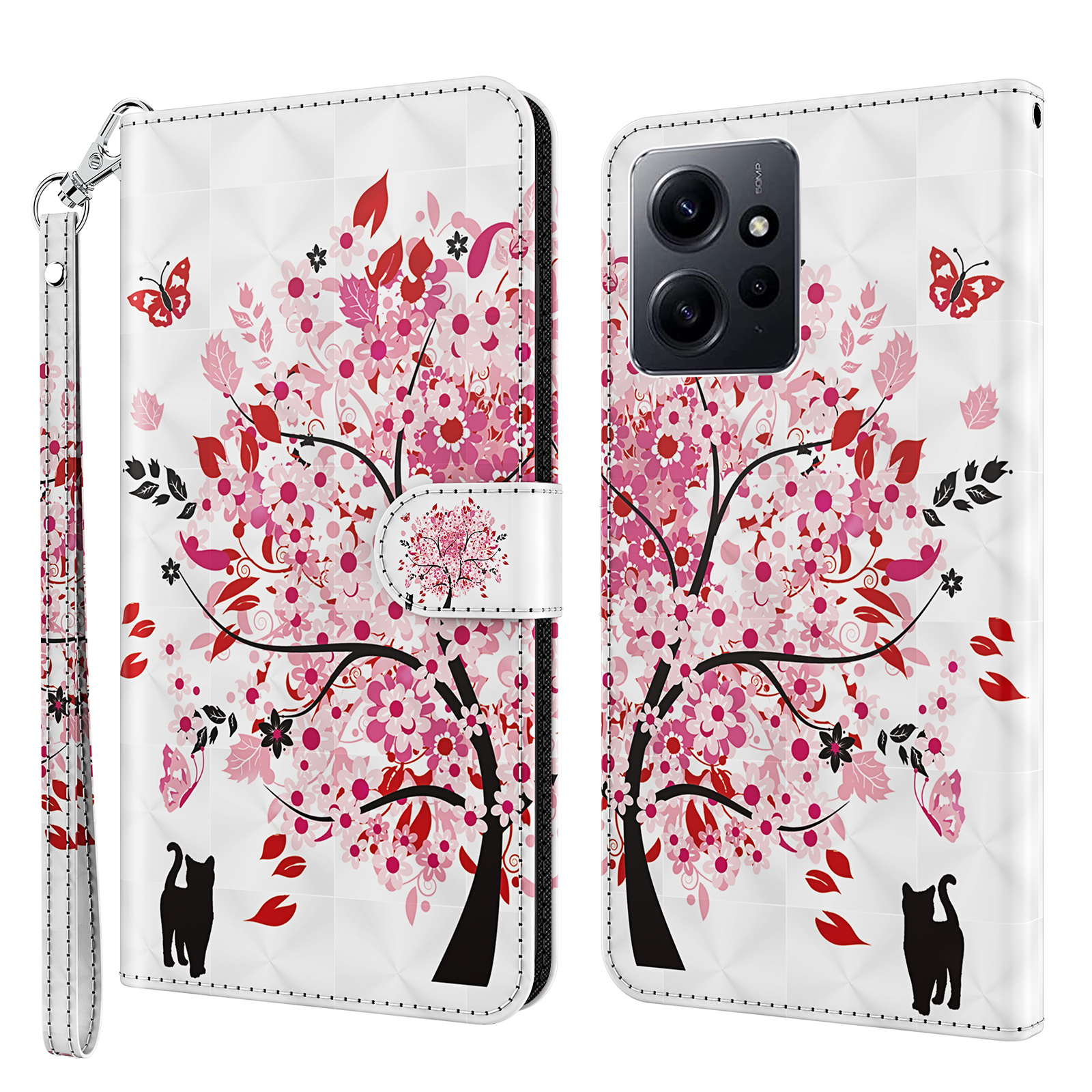 

Für Xiaomi Redmi Note 12 4G Wallet Leder Telefonhülle 3D -musterdruckständer Mit Riemen - Wunschbaum, Xiaomi Redmi Note 12 4G