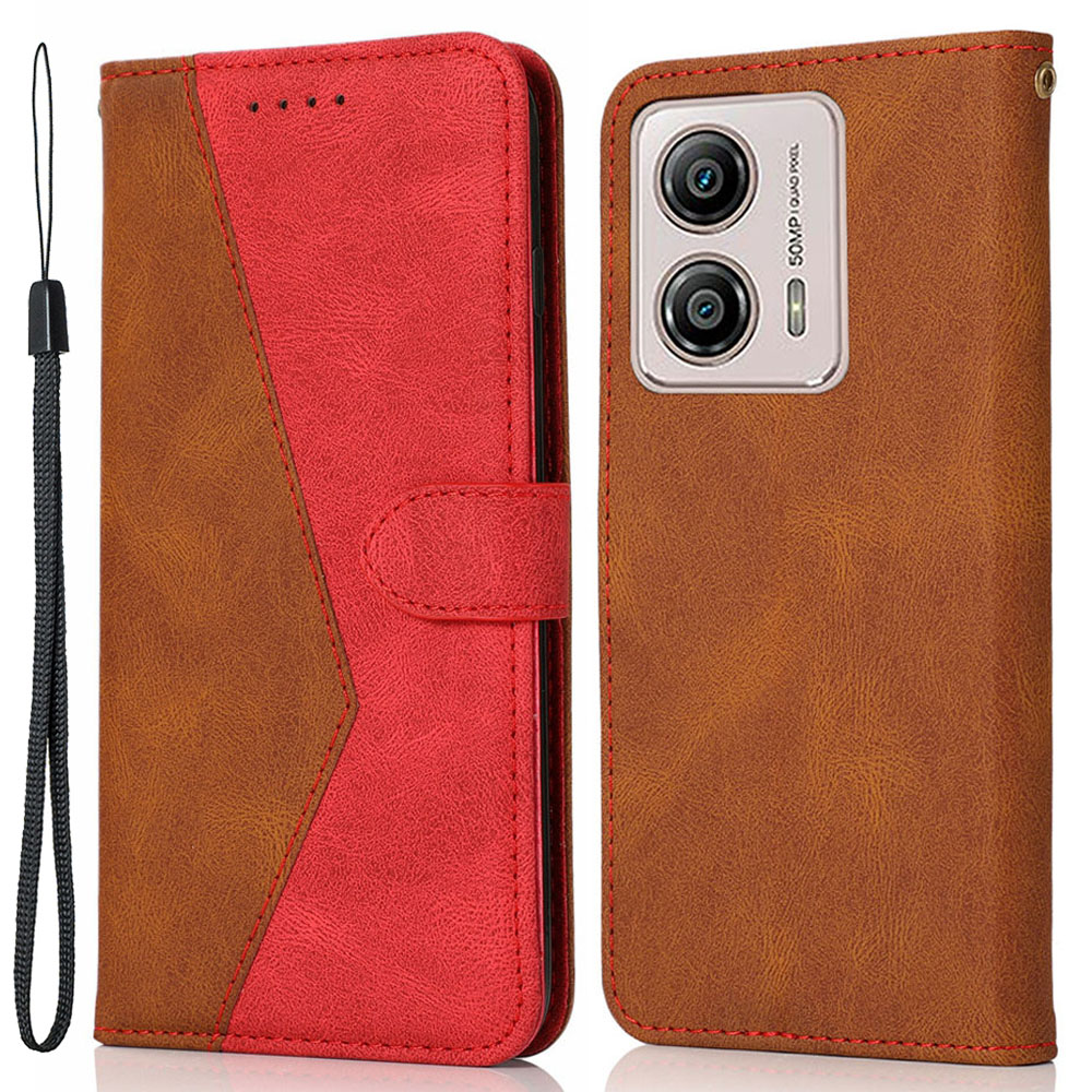 

Spleißen Pu-lederschale Für Motorola Moto G73 5G Anti-drop-ständer Hülle Brieftasche Telefonabdeckung - Braun / Rot, Motorola Moto G73 5G