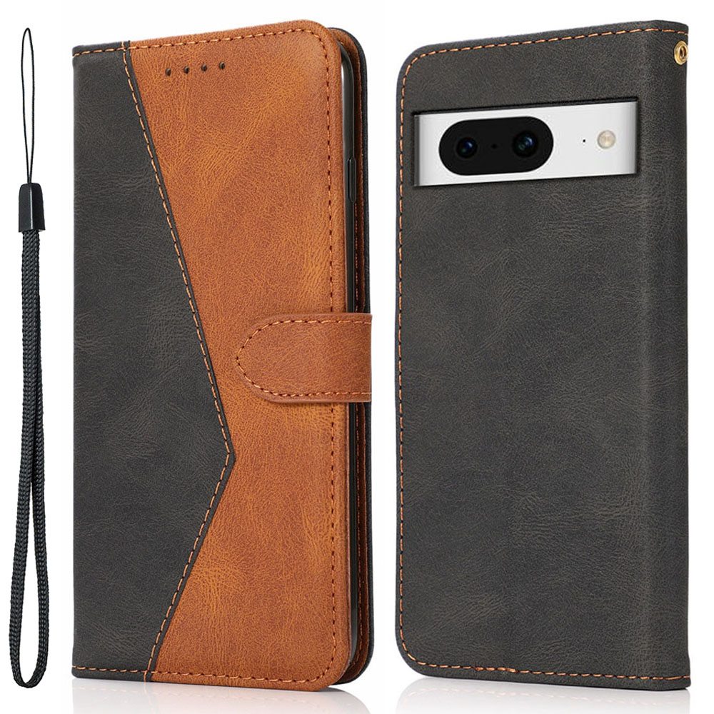 

Spleißen Sie Pu-lederschale Für Google Pixel 8 Anti-drogen-stand Phone Hülle Brieftasche Schutzabdeckung - Schwarz / Braun, Google Pixel 8