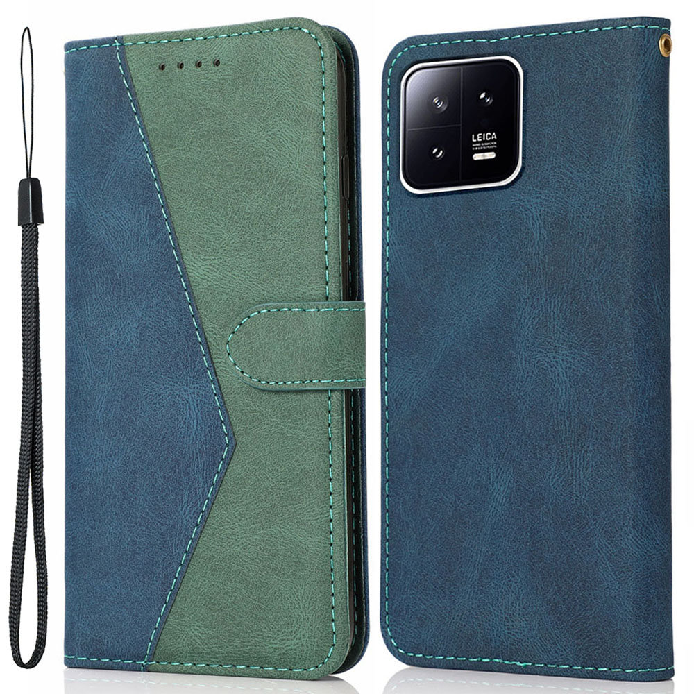 

Spleißen PU -lederschale Für Xiaomi 13 Pro 5G Stand Hülle Brieftet Telefon Stoßdämpferabdeckung - Blau / Grün, Xiaomi 13 Pro 5G