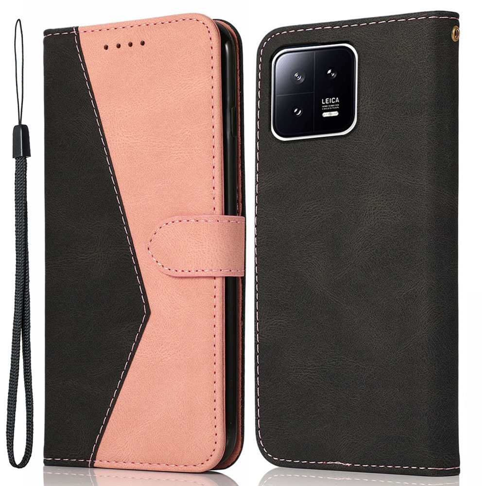 

Für Xiaomi 13 5G Wallet Phone Case Flip Splicing PU Lederständer Telefonabdeckung - Schwarz+roségold, Xiaomi 13