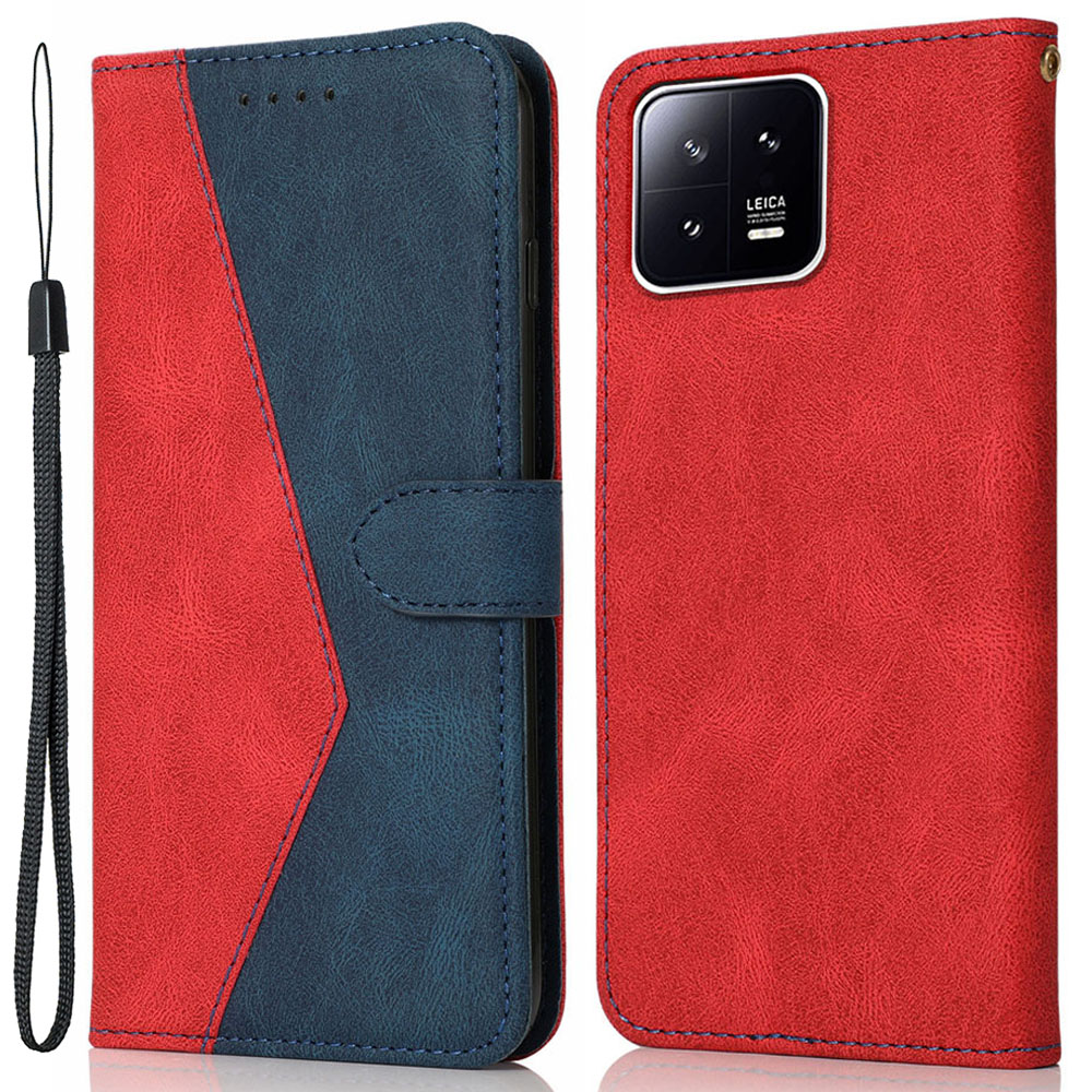

Für Xiaomi 13 5G Wallet Phone Case Flip Splicing PU Lederständer Telefonabdeckung - Rot+blau, Xiaomi 13