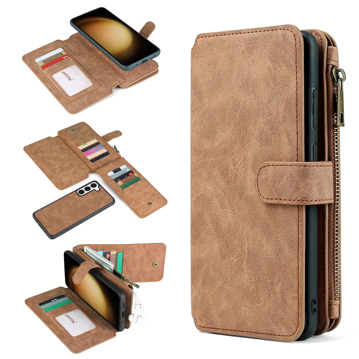 

MEGSHI 007 -serie Für Samsung Galaxy S23+ Brieftaschenhülle Hülle Ständer PU Leder Abnehmbares Telefonabdeckung - Braun, Galaxy S23+