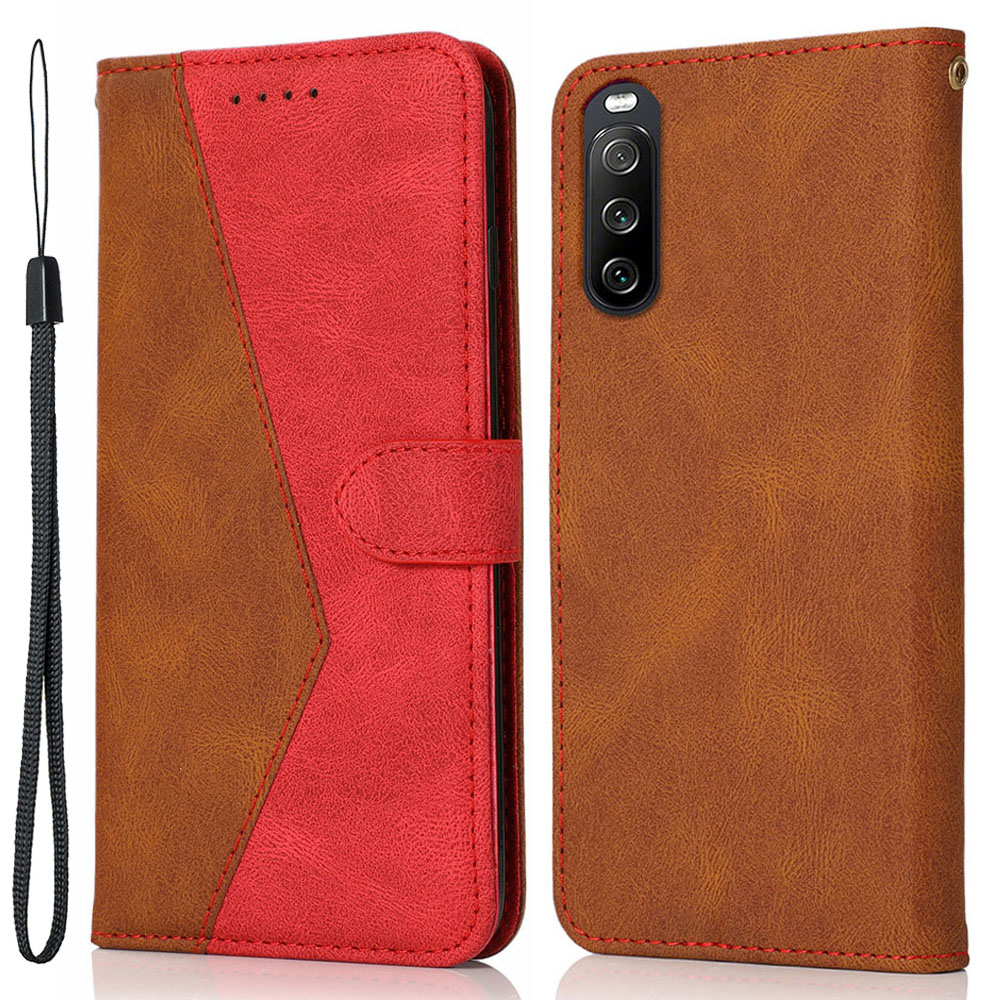

Für Sony Xperia 10 V PU Leder Telefon Hülle Ständer Farbspleiß Brieftasche Flip Cover - Braun+rot, Sony Xperia 10 V