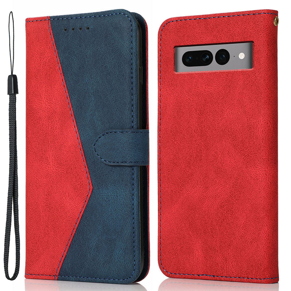 

Für Google Pixel 7 Pro 5G Splicing PU Leder Brieftasche Hülle Ständer Magnetic Flip Cover - Rot+blau, Google Pixel 7 Pro 5G