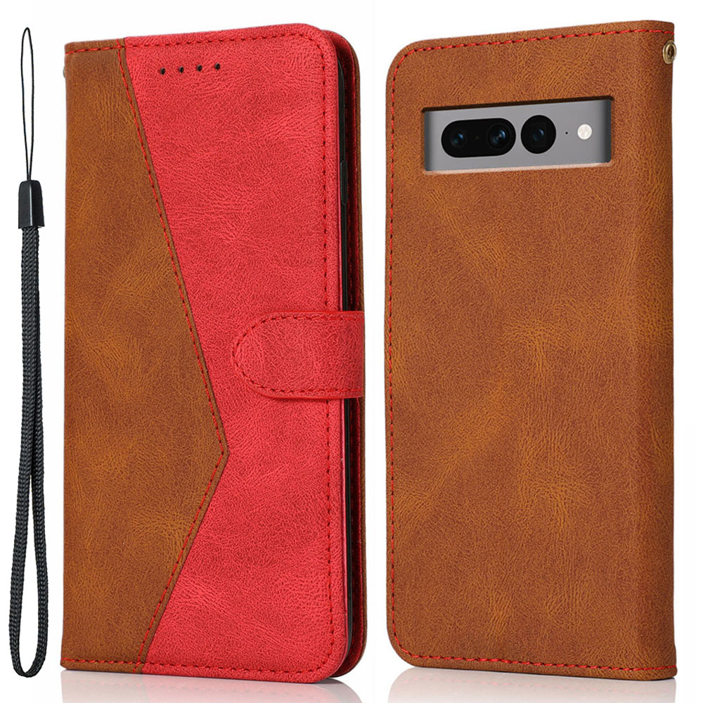 

Für Google Pixel 7 Pro 5G Splicing PU Leder Brieftasche Hülle Ständer Magnetic Flip Cover - Braun+rot, Google Pixel 7 Pro 5G