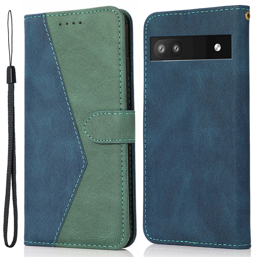 

Für Google Pixel 7a Spleißen Brieftasche Telefonhülle Folio Flip PU Lederständer Telefonabdeckung - Blau+grün, Google Pixel 7a