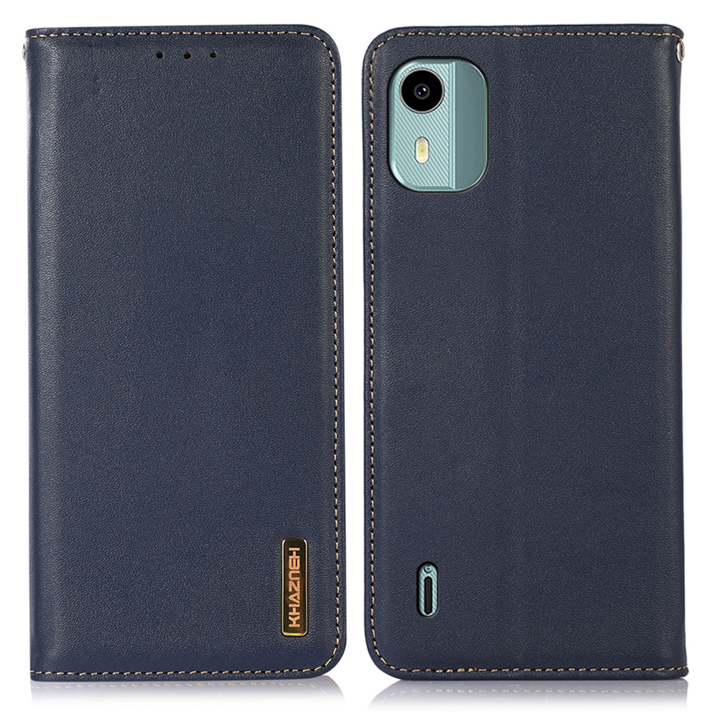 

Khazneh Für Nokia C12 4G Echtes Kowid -leder -hülle Wallet Stand Flip Telefonabdeckung - Blau, Nokia C12 4G