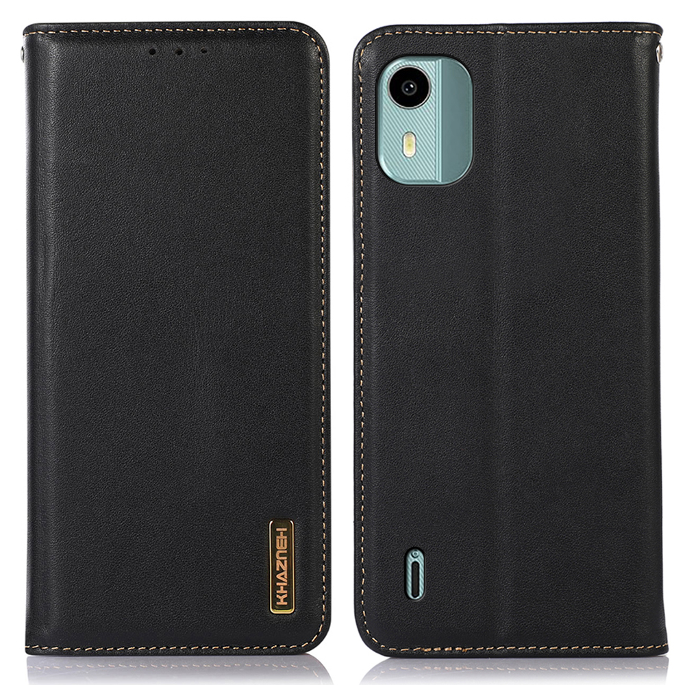 

Khazneh Für Nokia C12 4G Echtes Kowid -leder -hülle Wallet Stand Flip Telefonabdeckung - Schwarz, Nokia C12 4G