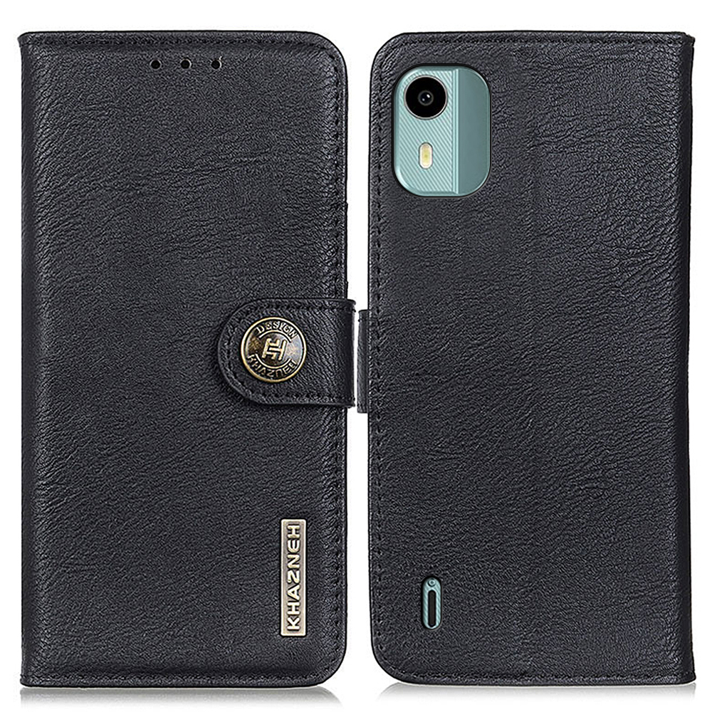 

Khazneh Handy Brieftaschenstand Hülle Für Nokia C12 4G PU Leder Kuhspannung Texturabdeckung - Schwarz, Nokia C12 4G