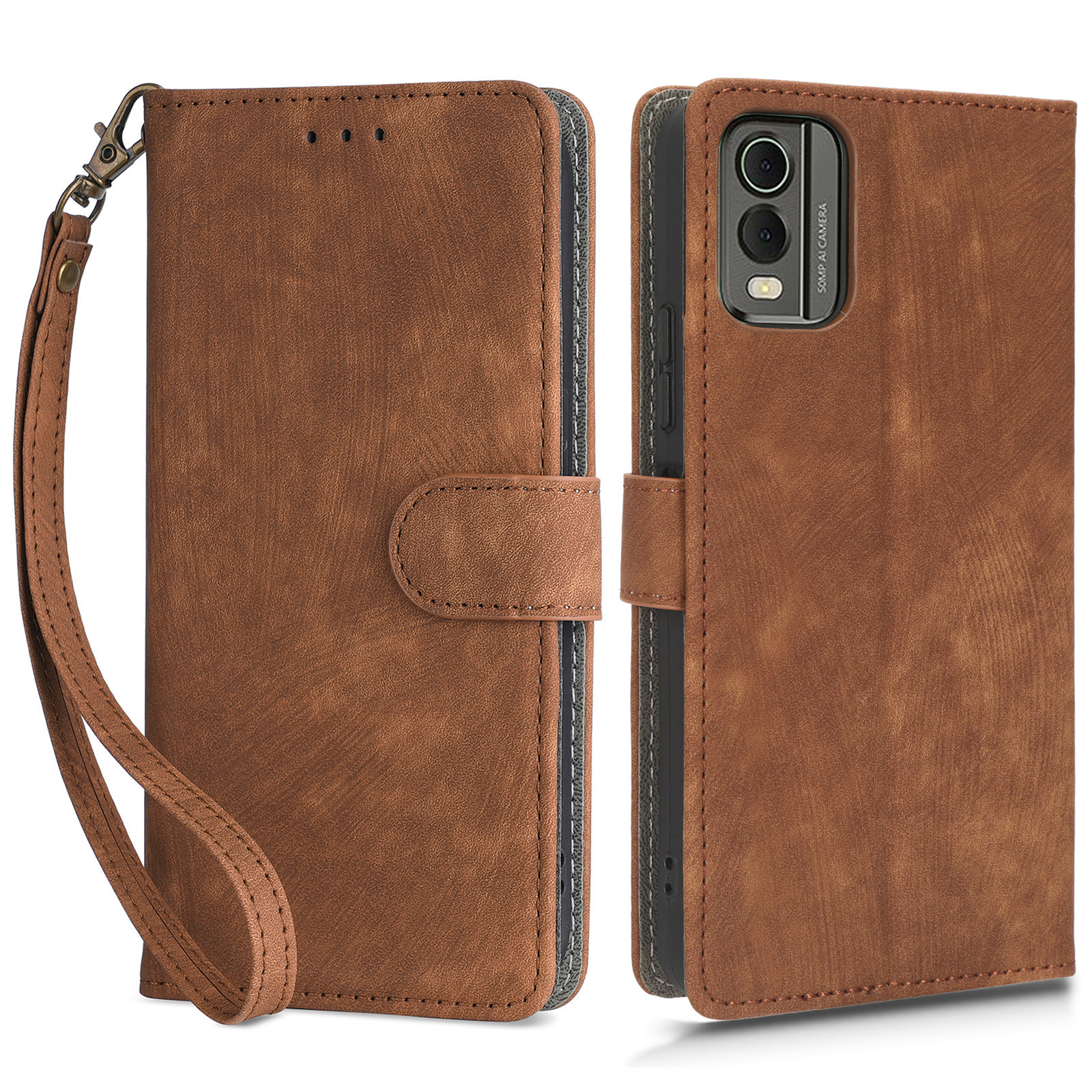 

Für Nokia C32 PU Leder Stand Phone Hülle RFID -blockierungsbrieftasche Mit Riemen - Braun, Nokia C32