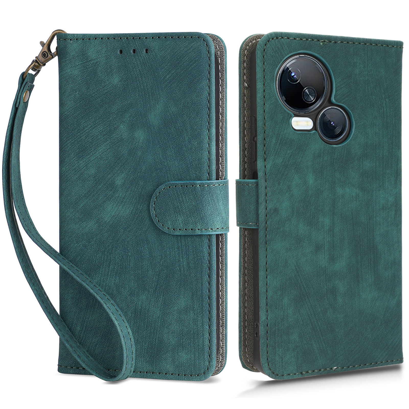 

Für Tecno Spark 10 5G RFID Blocking Wallet Leder -hülle Schockständer Mit Riemen - Grün, Tecno Spark 10 5G