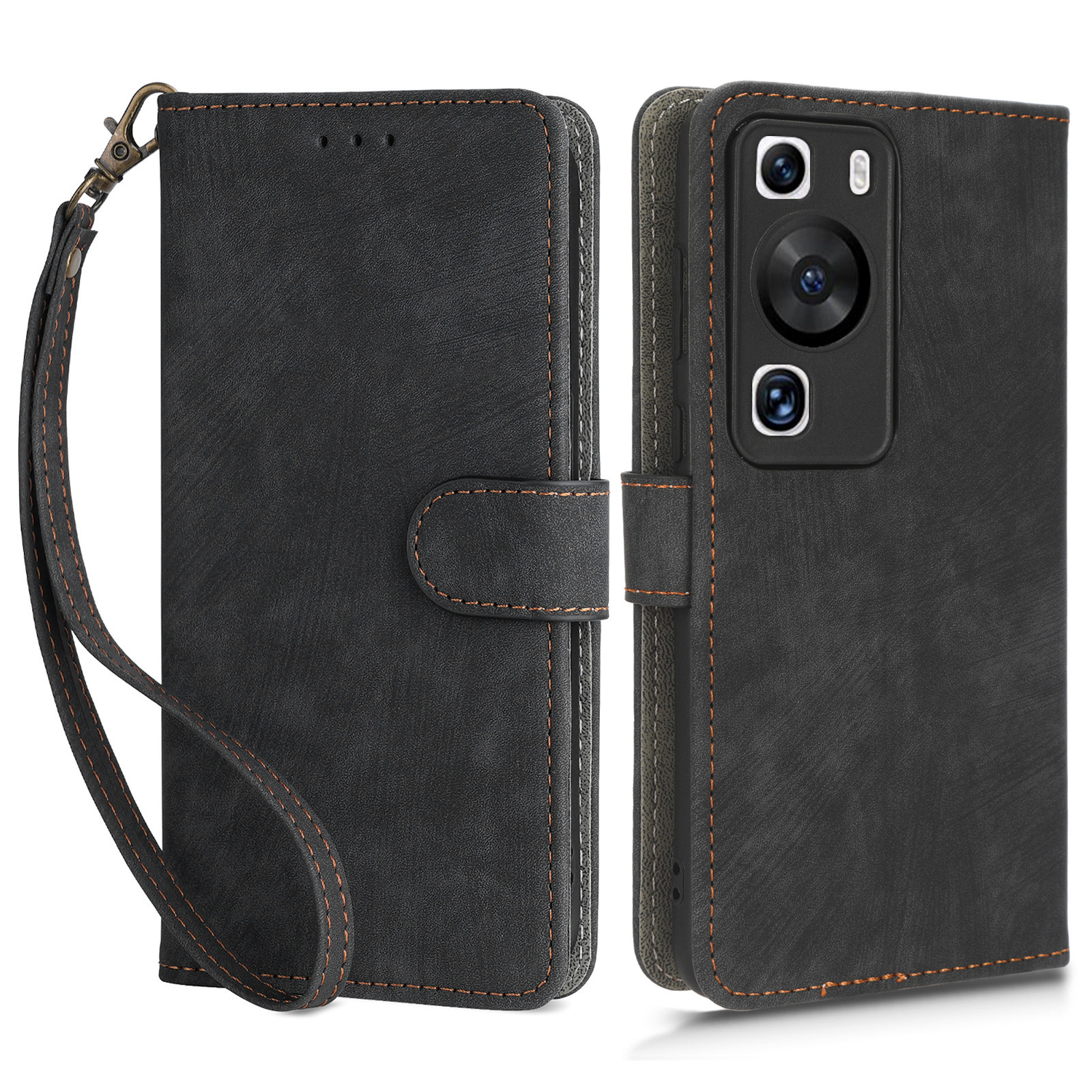 

Für Huawei P60 / P60 Pro Anti-collision Ständer Cover RFID Blocking Wallet Lederhülle Mit Riemen - Schwarz, Huawei P60