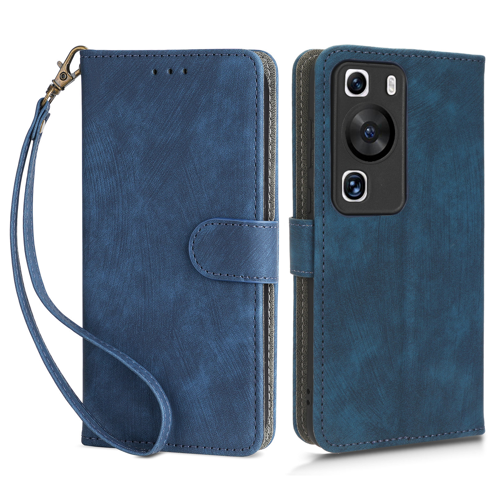 

Für Huawei P60 / P60 Pro Anti-collision Ständer Cover RFID Blocking Wallet Lederhülle Mit Riemen - Blau, Huawei P60