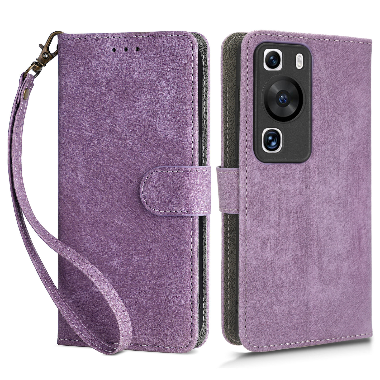 

Für Huawei P60 / P60 Pro Anti-collision Ständer Cover RFID Blocking Wallet Lederhülle Mit Riemen - Lila, Huawei P60