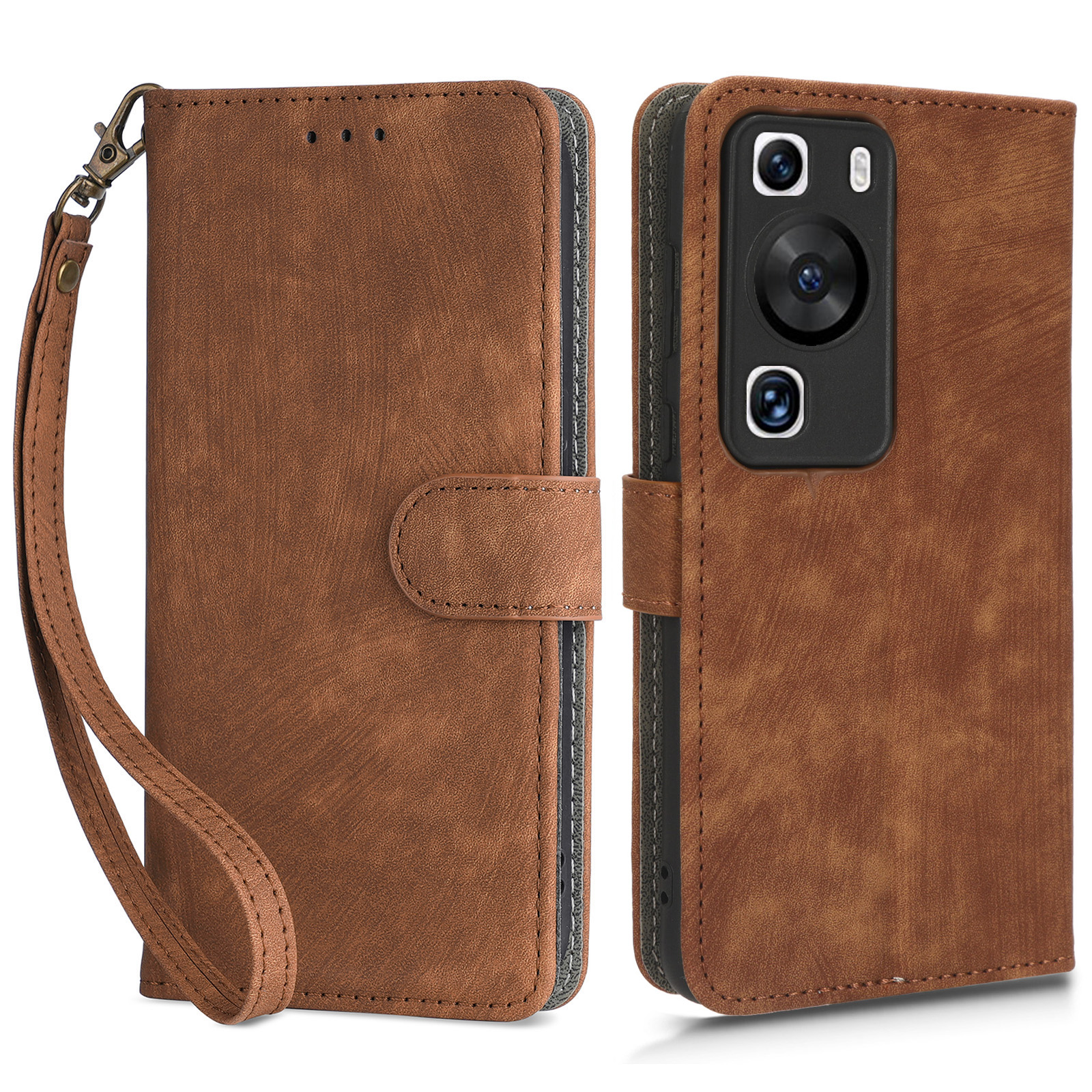 

Für Huawei P60 / P60 Pro Anti-collision Ständer Cover RFID Blocking Wallet Lederhülle Mit Riemen - Braun, Huawei P60