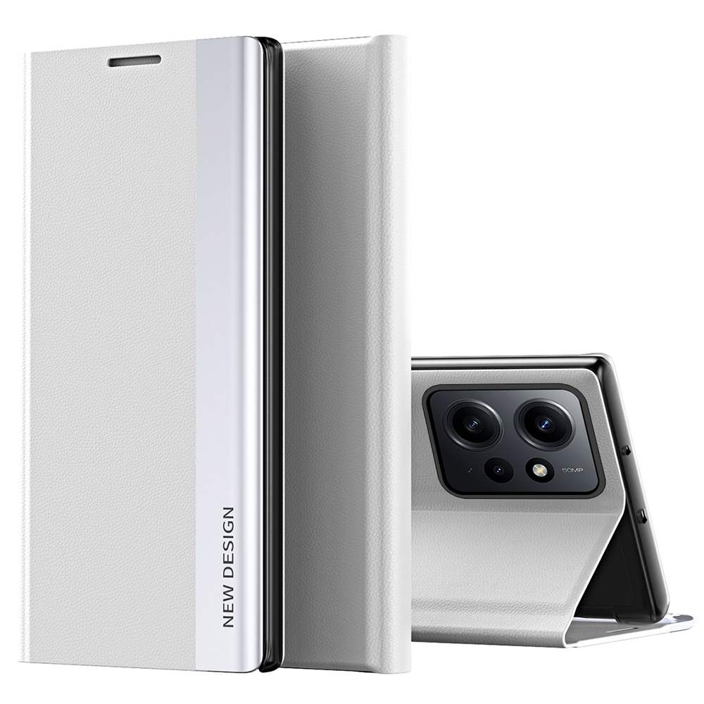 

Für Xiaomi Redmi Note 12 4G PU Leder Flip Ständer Telefonabdeckung Elektroplierendes Stoßdämpfer Gehäuse - Weiss, Xiaomi Redmi Note 12 4G