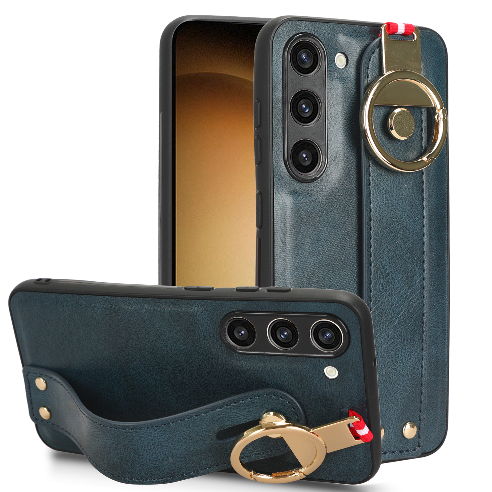 

Für Samsung Galaxy S23 Armband Kickstand Cover PU -leder -pc+tpu -telefonhülle Mit Nackengurt - Blau, Galaxy S23