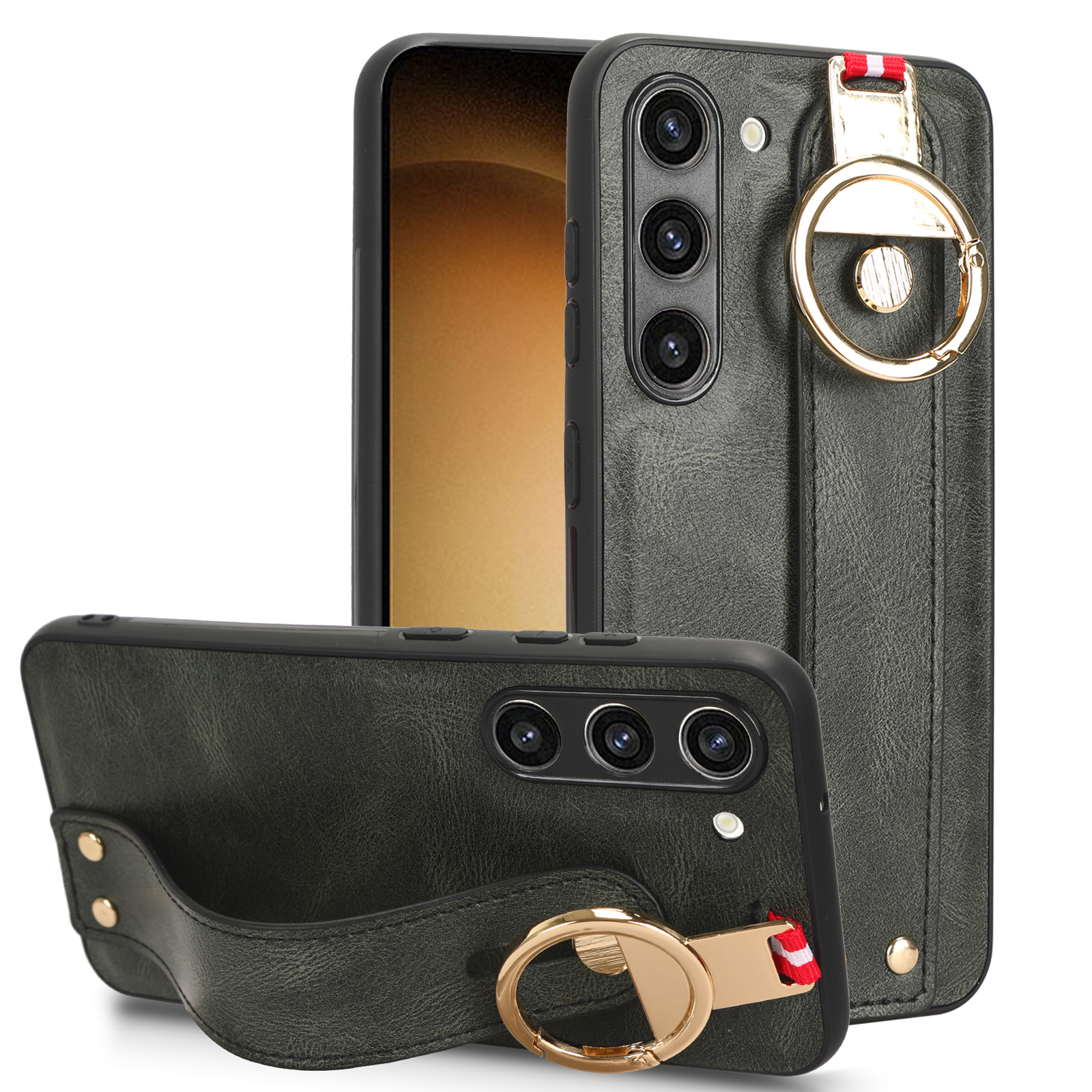 

Für Samsung Galaxy S23 Armband Kickstand Cover PU -leder -pc+tpu -telefonhülle Mit Nackengurt - Grün, Galaxy S23