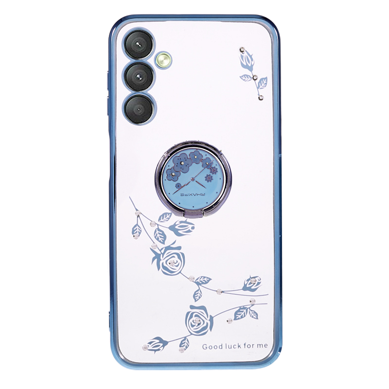 

Für Samsung Galaxy A24 4G Telefon Kickstand Hülle Blumenmuster Strasselektroplierende TPU -abdeckung - Blau, Galaxy A24 4G