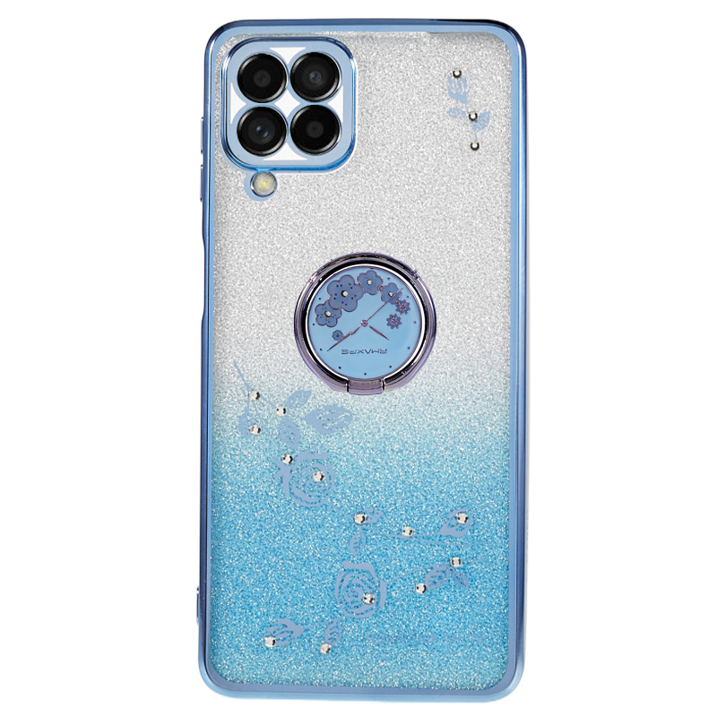 

Für Samsung Galaxy M53 5G TPU -fall -gradienten Glitzer Strass Decor Blumenmuster Telefonabdeckung - Blau, Galaxy M53 5G