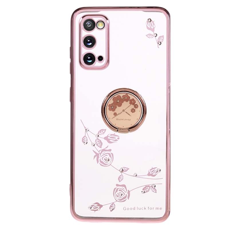 

Für Samsung Galaxy S20 5G / 4G Blumenmuster Kickstand Hülle Strasselektroplierende TPU -telefonabdeckung - Roségold, Galaxy S20 5G