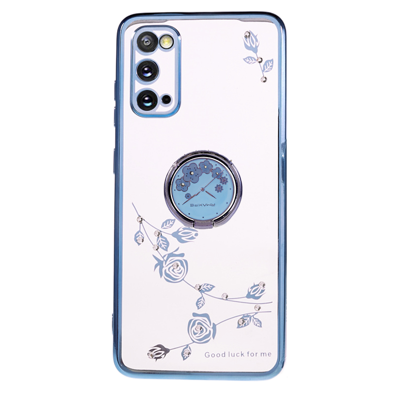 

Für Samsung Galaxy S20 5G / 4G Blumenmuster Kickstand Hülle Strasselektroplierende TPU -telefonabdeckung - Blau, Galaxy S20 5G