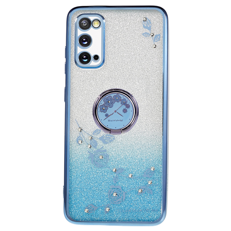 

Für Samsung Galaxy S20 5G / 4G Strasssteinblumenmuster Telefon Cover Kickstand Gradienten Glitzer TPU -hülle - Blau, Galaxy S20 5G