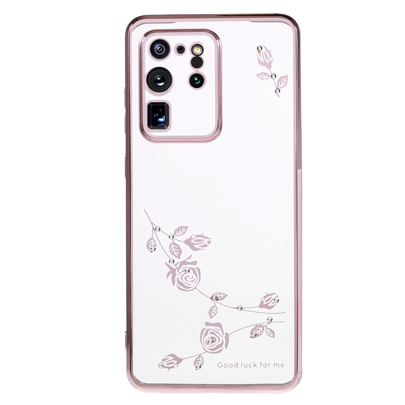 

Für Samsung Galaxy S20 Ultra Blumenmuster Elektroplierendes Telefongehäuse Strass -tpu -abdeckung - Roségold, Galaxy S20 Ultra