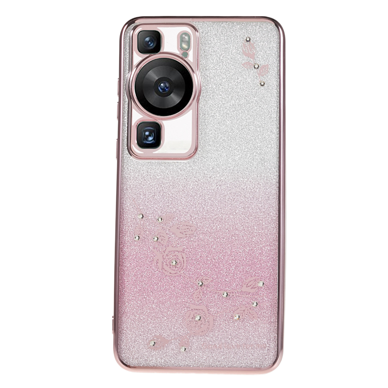 

Blumenmuster -strass -telefonhülle Für Huawei P60, Gradient Glitter Soft TPU Cover - Roségold, Huawei P60