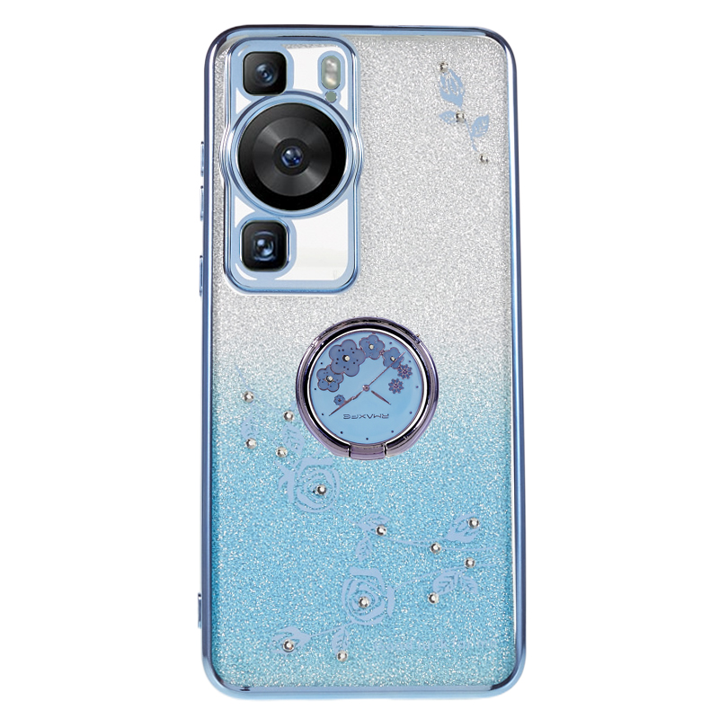 

Für Huawei P60 Blumenmuster Kickstand TPU -fall Strass -gradient Glitter TPU Cover - Blau, Huawei P60
