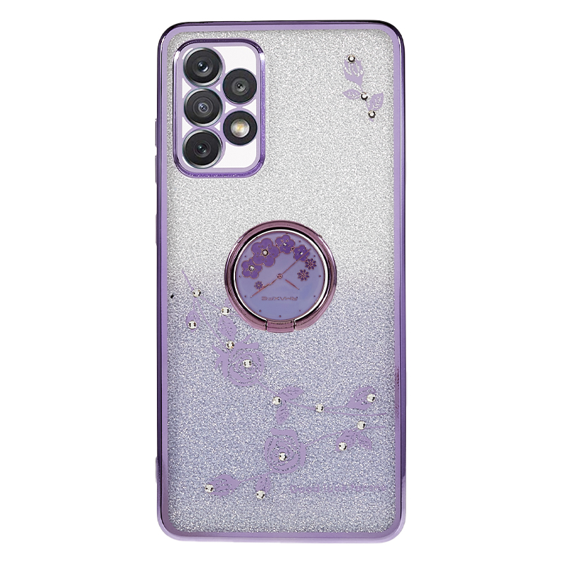 

Für Samsung Galaxy A72 5G / 4G Strassblumenmuster Cover Ring Ring Kickstand Glitzer -gradient TPU Telefon Hülle - Lila, Galaxy A72 5G