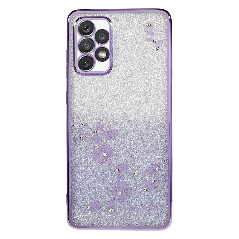 

Für Samsung Galaxy A72 5G / 4G Glitzer-gradient TPU Phone Hülle Strassblüte Muster Anti-drop-abdeckung - Lila, Galaxy A72 5G