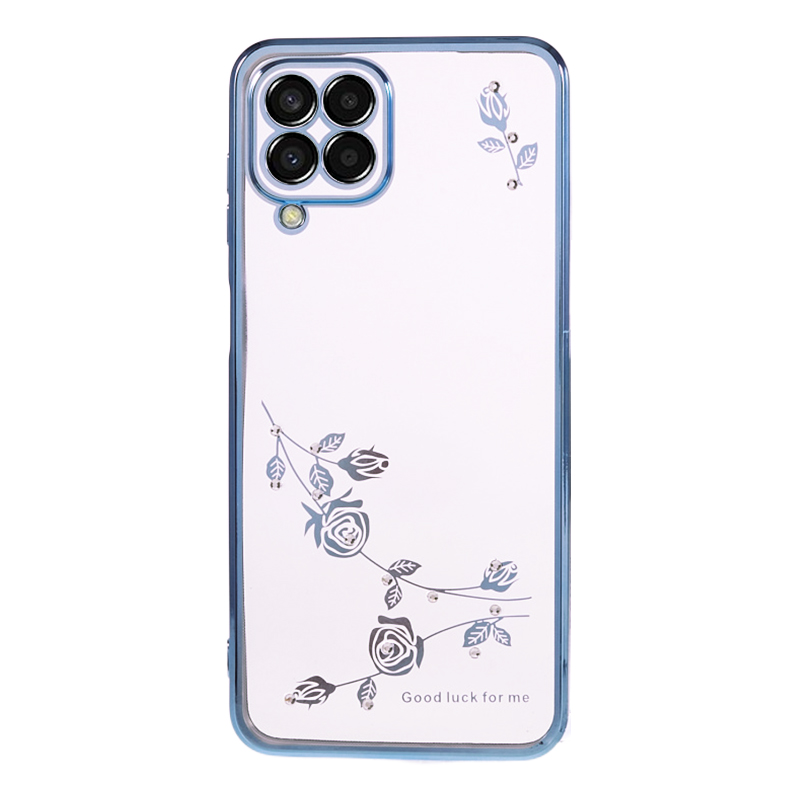 

Für Samsung Galaxy M33 5G (globale Version) TPU -elektroplatten -telefonhülle Blütenmuster Glitzer Strassschutzabdeckung - Blau, Galaxy M33 5G (Global Version)
