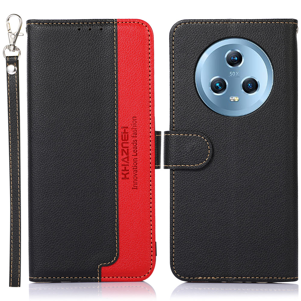 

Khazneh Für Ehre Magic5 PU Leder Litchi Textur Flip Case RFID Blockierständer Brieftasche Telefonabdeckung - Schwarz, Honor Magic5