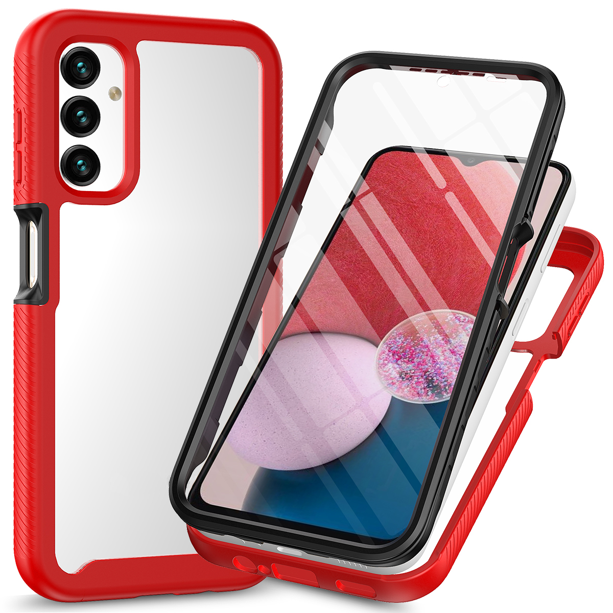 

3-in-1-telefonhülle Für Samsung Galaxy A24 4G Anti-drogen-abnehmbare Telefonhülle Mit Pet-bildschirmschutz - Rot, Galaxy A24 4G