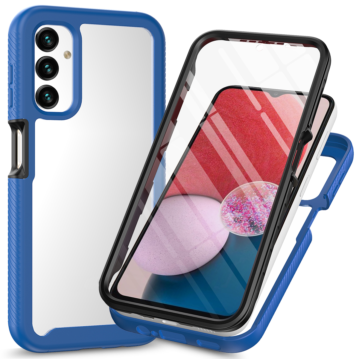 

3-in-1-telefonhülle Für Samsung Galaxy A24 4G Anti-drogen-abnehmbare Telefonhülle Mit Pet-bildschirmschutz - Dunkelblau, Galaxy A24 4G