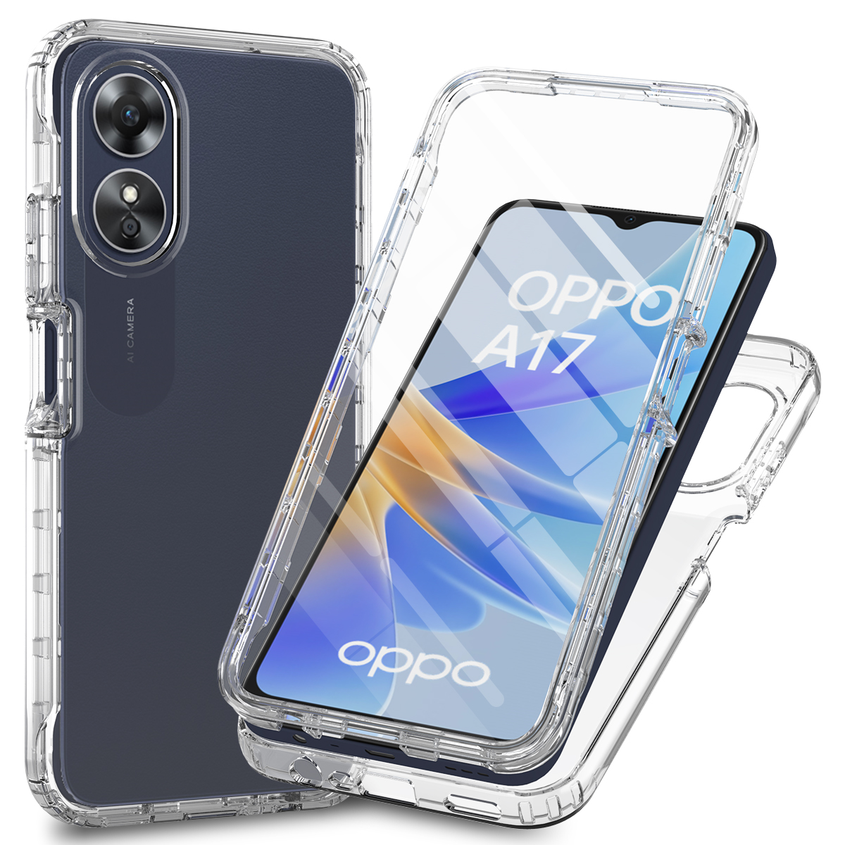 

Für Oppo A17 4G Gradienten Telefonhülle PC + TPU Ganzkörperschutzabdeckung Mit PET -screen -beschützer - Transparent, Oppo A17 4G