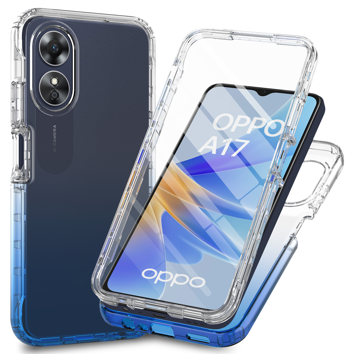 

Für Oppo A17 4G Gradienten Telefonhülle PC + TPU Ganzkörperschutzabdeckung Mit PET -screen -beschützer - Blau, Oppo A17 4G